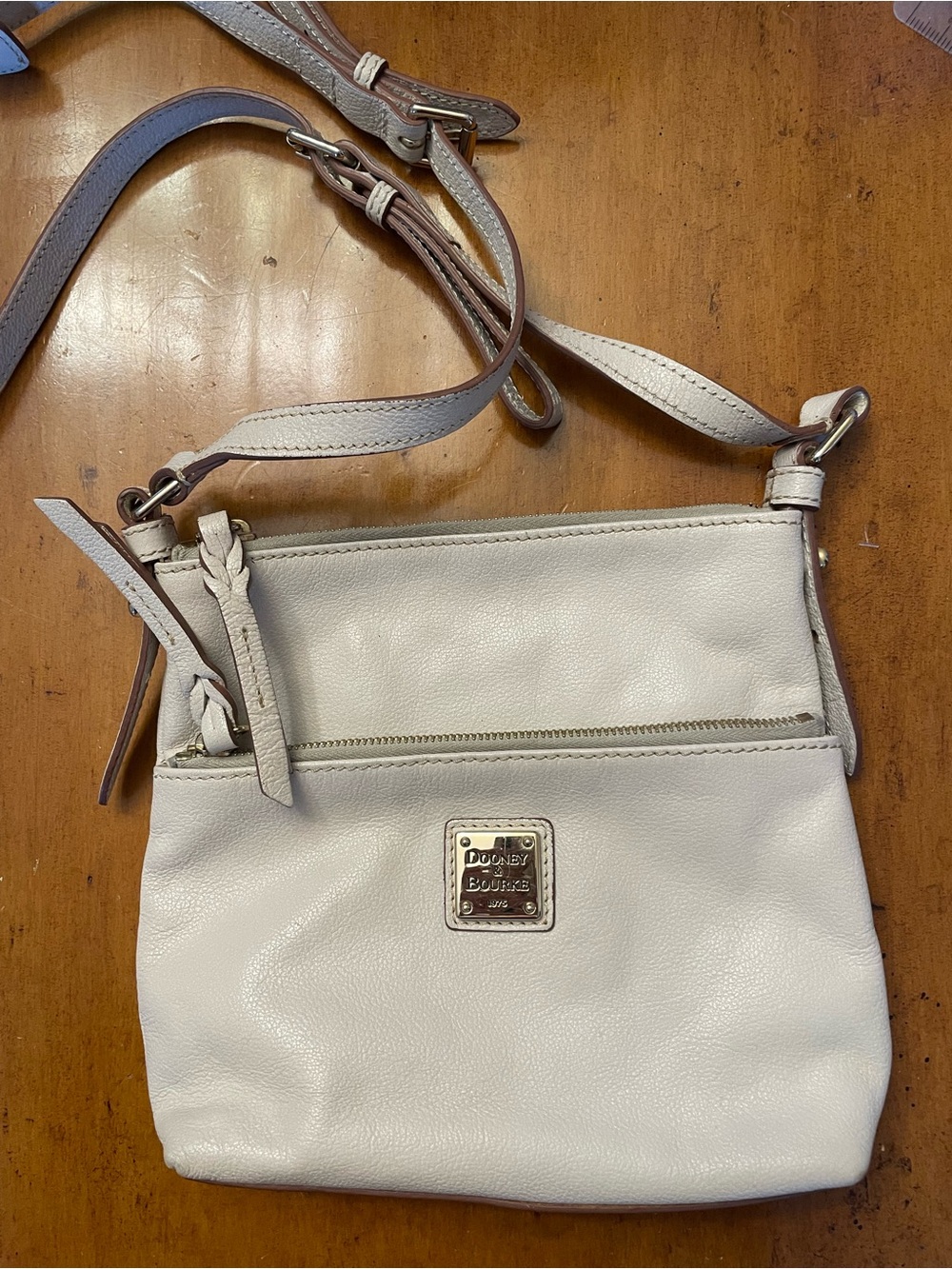 Dooney & Bourke Cream Leather Crossbody with Brown Strap Accents
